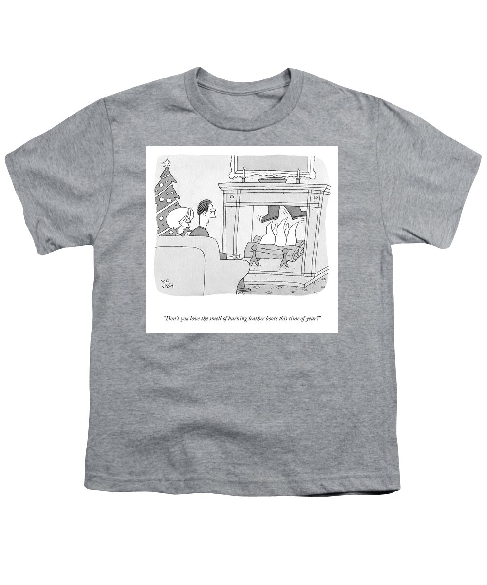 “don’t You Love The Smell Of Burning Leather Boots This Time Of Year?” Santa Claus Youth T-Shirt featuring the drawing The Smell of Burning Leather by Peter C Vey