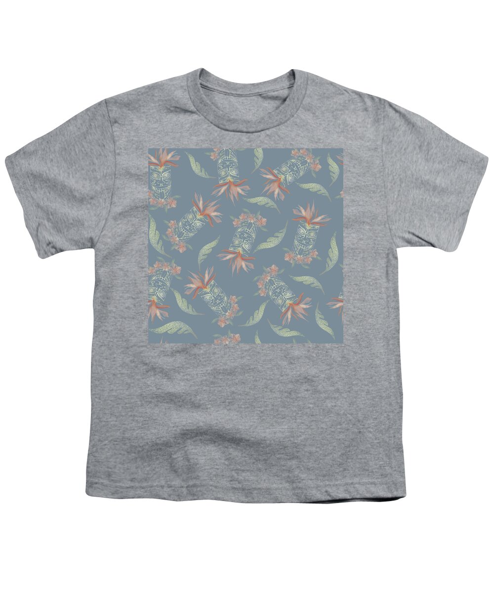 Tiki Youth T-Shirt featuring the digital art Tiki Floral Pattern by Sand And Chi