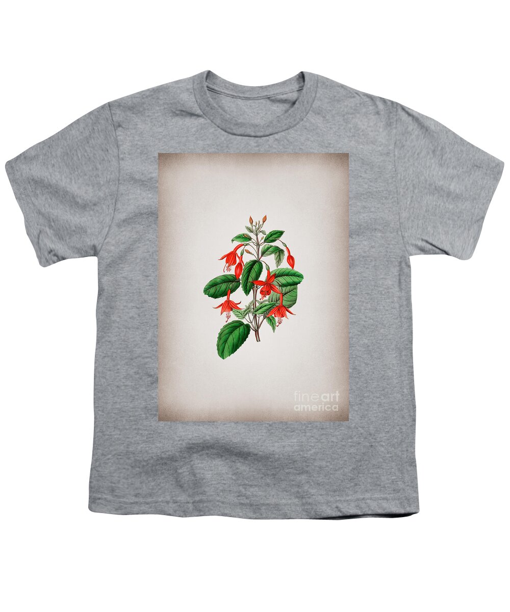 Vintage Youth T-Shirt featuring the mixed media Vintage Standish's Fuchsia Flower Branch Botanical Illustration on Parchment by Holy Rock Design