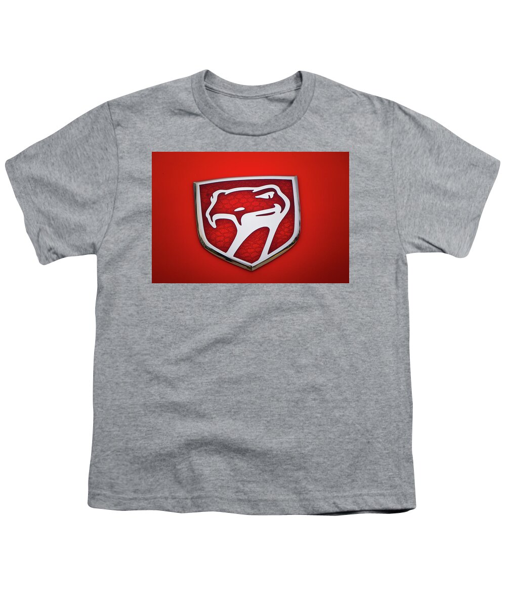 Cars Youth T-Shirt featuring the photograph Viper Badge on Red by Mike Martin