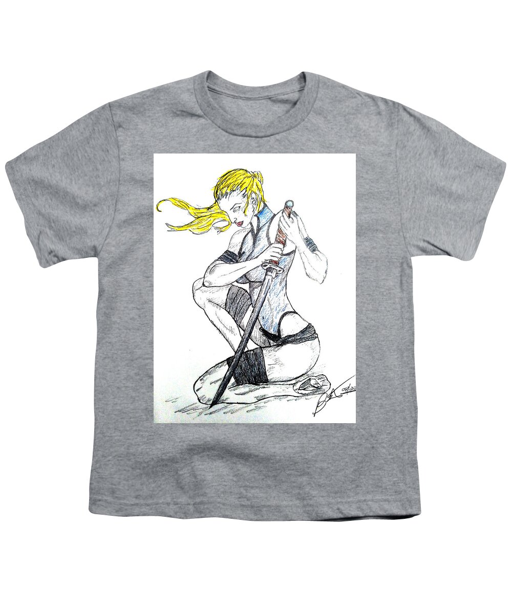 Pin Up Youth T-Shirt featuring the drawing Warrior Princes by Brent Knippel