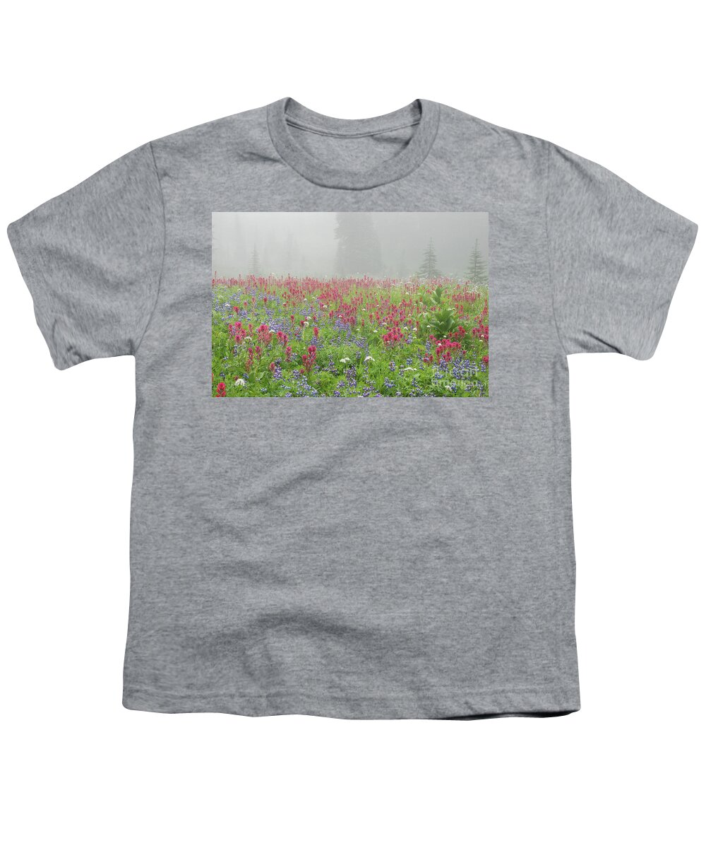 Mount Rainier National Park Youth T-Shirt featuring the photograph Wildflower Meadow at Mount Rainier National Park by Nancy Gleason