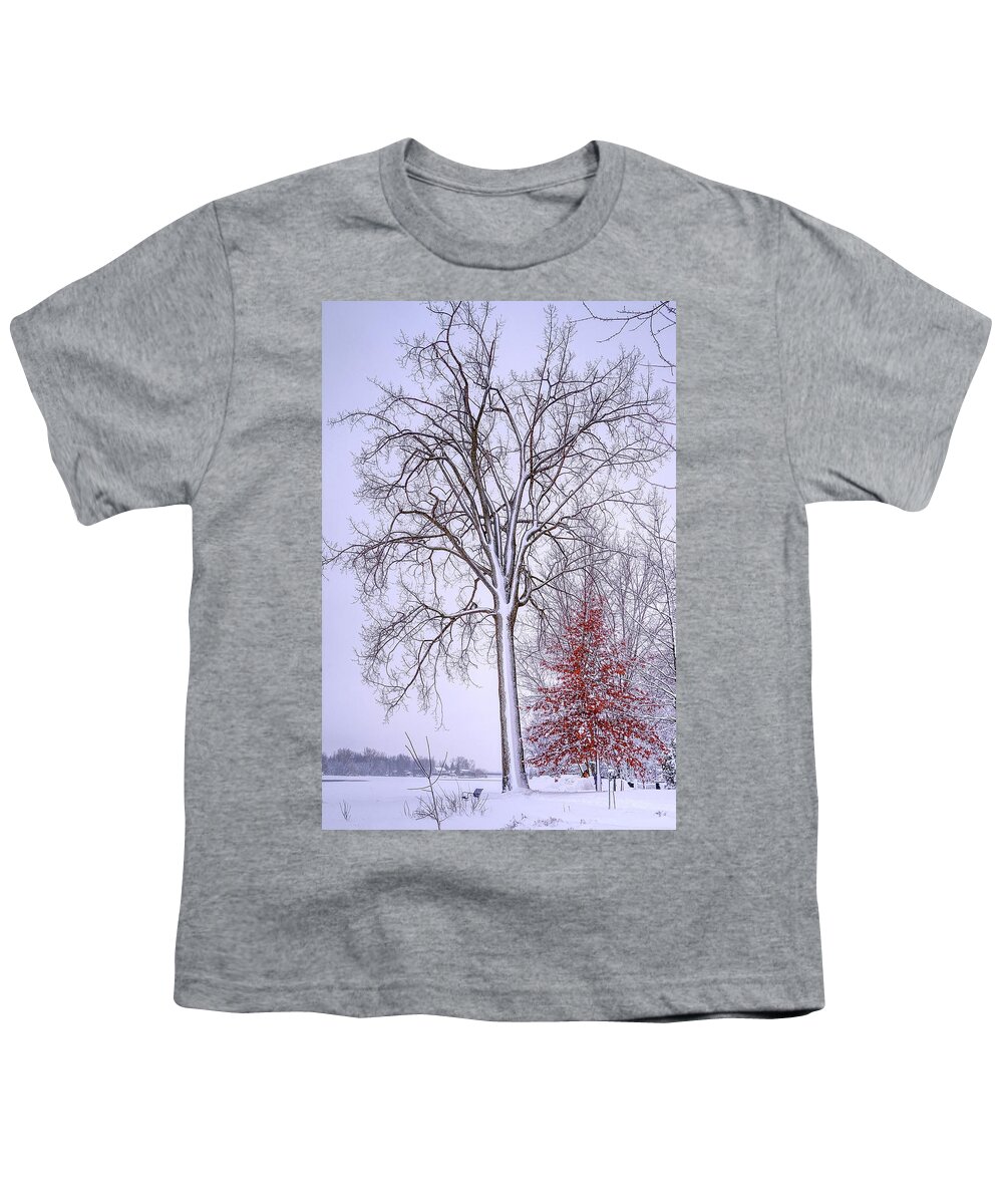 White Youth T-Shirt featuring the photograph Winter, i don't wanna a lose red by Carl Marceau