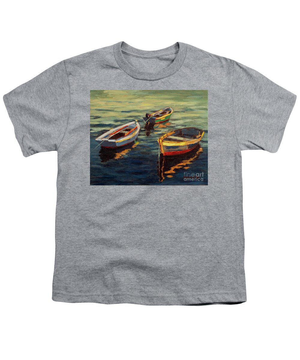 Galicia Youth T-Shirt featuring the painting Wooden Boats at Mugardos Oil on Canvas Painting Galicia by Pablo Avanzini