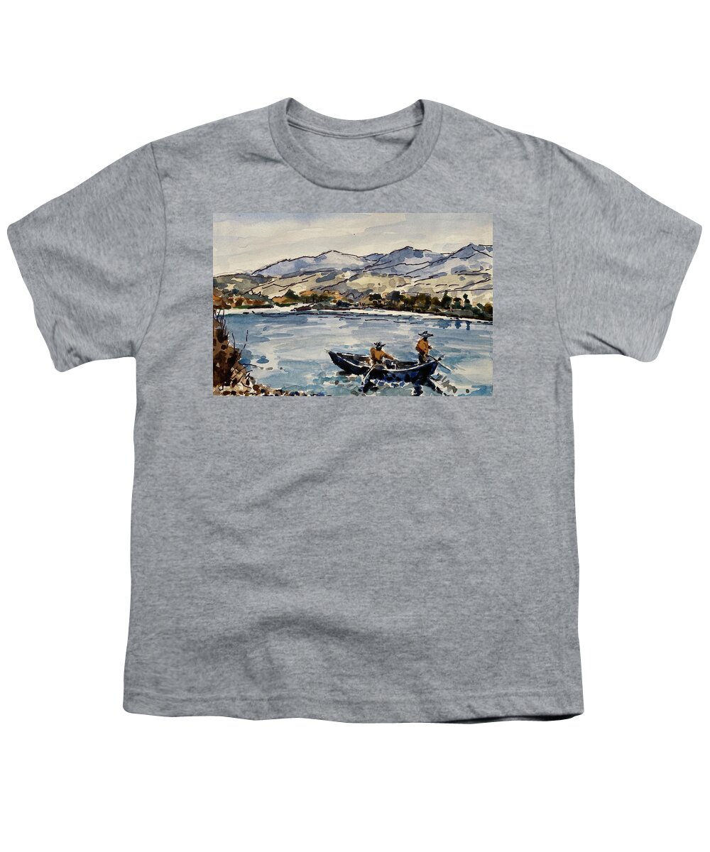 Yellowstone River Youth T-Shirt featuring the painting Yellowstone Drift by Les Herman