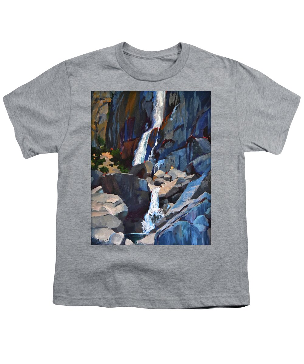 Waterfall Youth T-Shirt featuring the painting Yosemite Falls in August by Alice Leggett