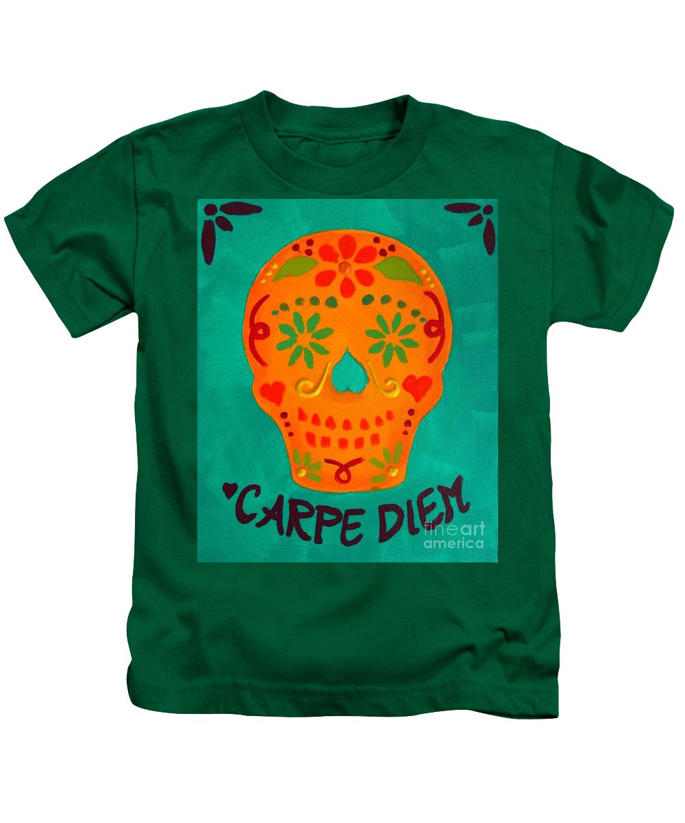 Skull Kids T-Shirt featuring the painting Carpe Diem Series #4 by Janet McDonald