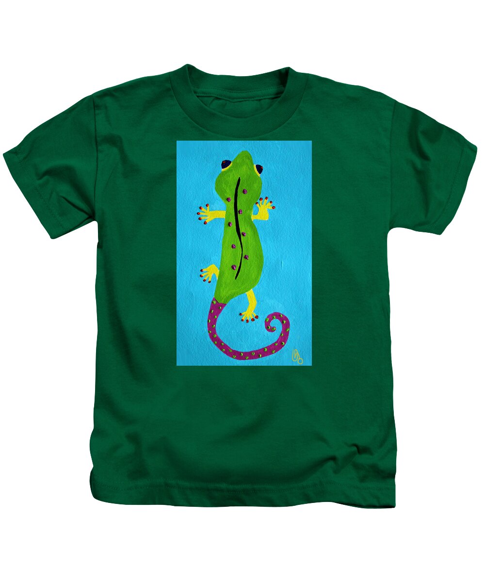 Gecko Kids T-Shirt featuring the painting Gecko Gecko by Deborah Boyd