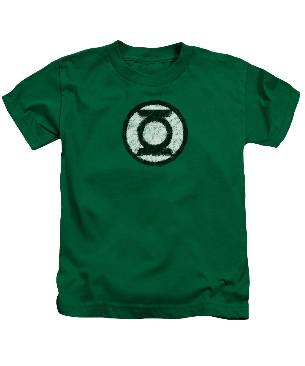 Green Lantern Kids T-Shirt featuring the digital art Green Lantern - Scribble Lantern Logo by Brand A