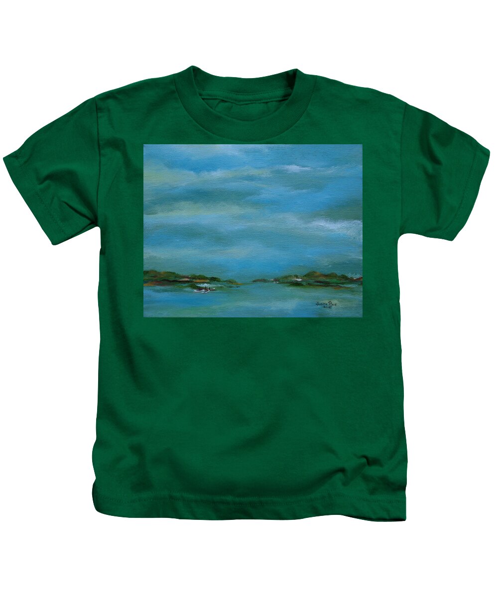 Lake Wallenpaupack Kids T-Shirt featuring the painting Lake Wallenpaupack Early Morning by Judith Rhue