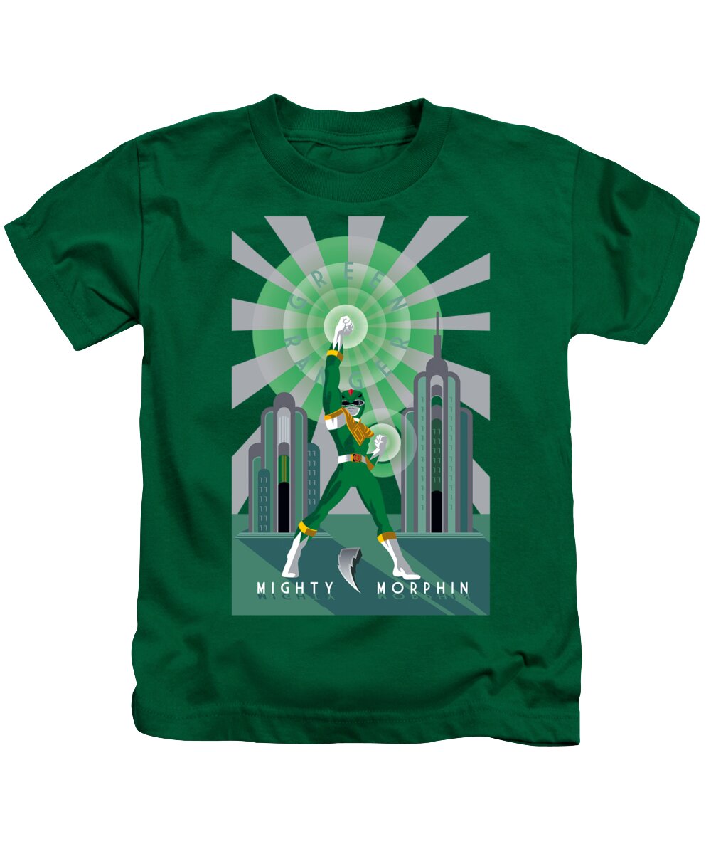  Kids T-Shirt featuring the digital art Power Rangers - Green Ranger Deco by Brand A