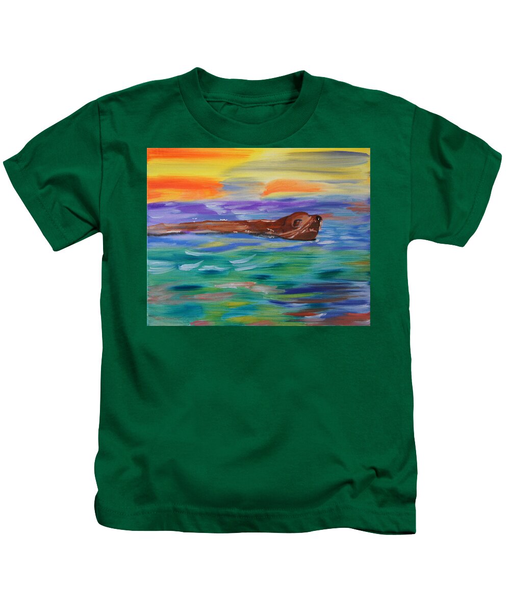 Sealion Kids T-Shirt featuring the painting Sunny Sea Lion by Meryl Goudey