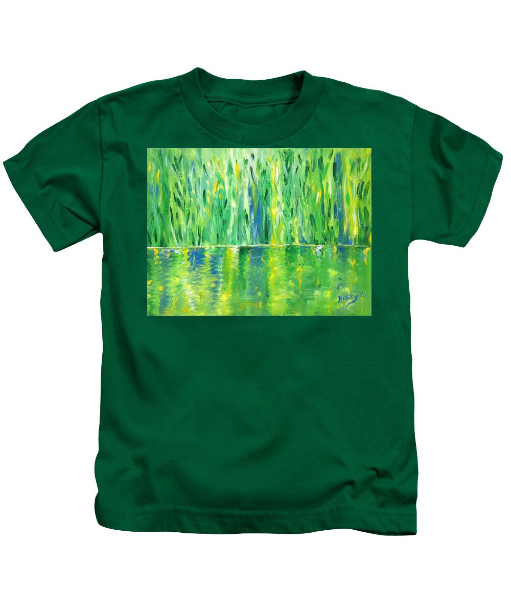 Nature Kids T-Shirt featuring the painting Serenity In Green by Donna Blackhall