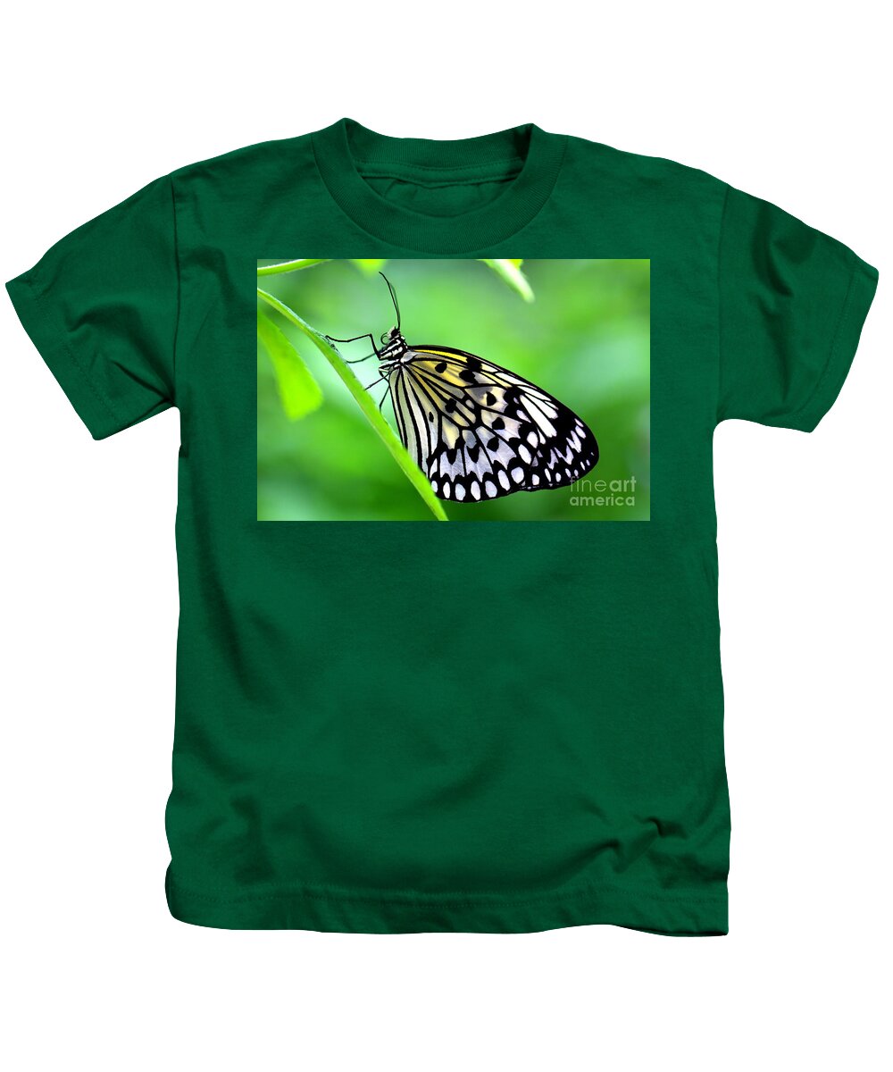 Butterfly Kids T-Shirt featuring the photograph The Paper Kite or Rice Paper or Large Tree Nymph butterfly also known as Idea leuconoe by Amanda Mohler