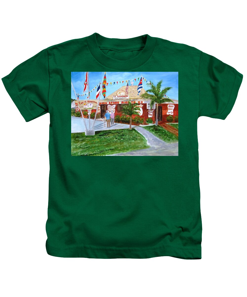 Key West Kids T-Shirt featuring the painting The Pig Restaurant by Linda Cabrera
