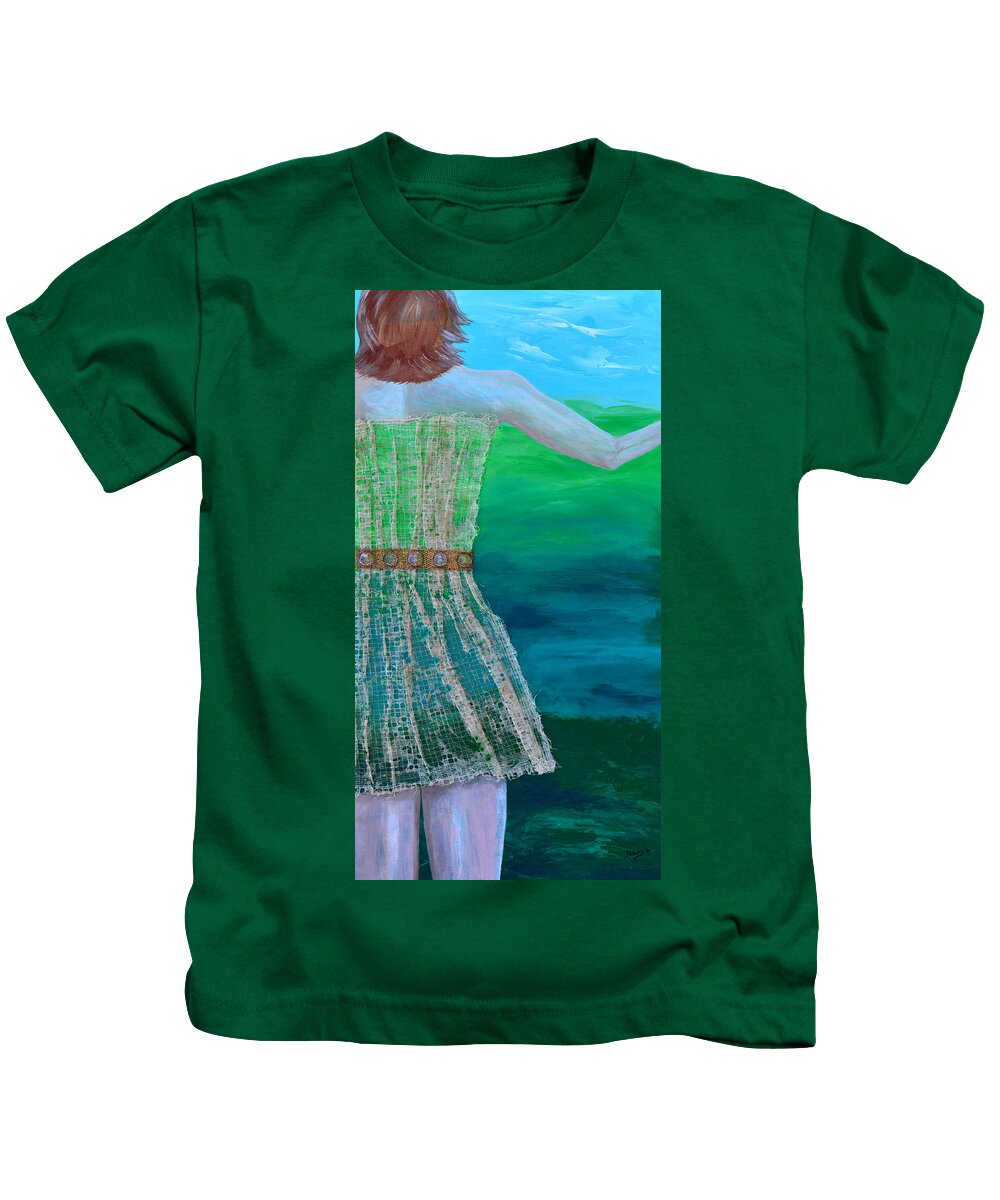 Girl Kids T-Shirt featuring the painting Transported by Donna Blackhall
