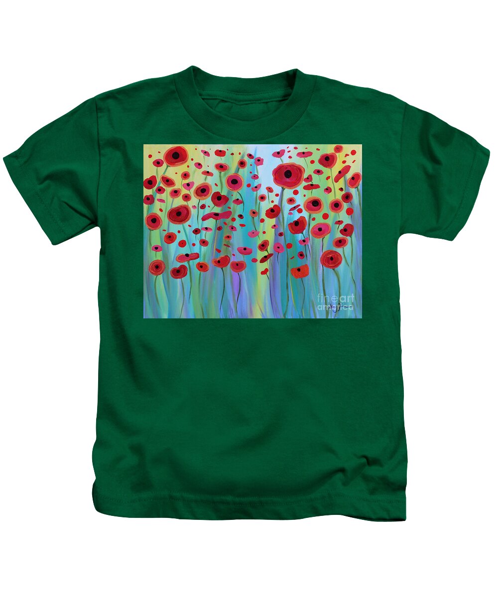 Poppy Kids T-Shirt featuring the painting Vibrant Poppies by Stacey Zimmerman