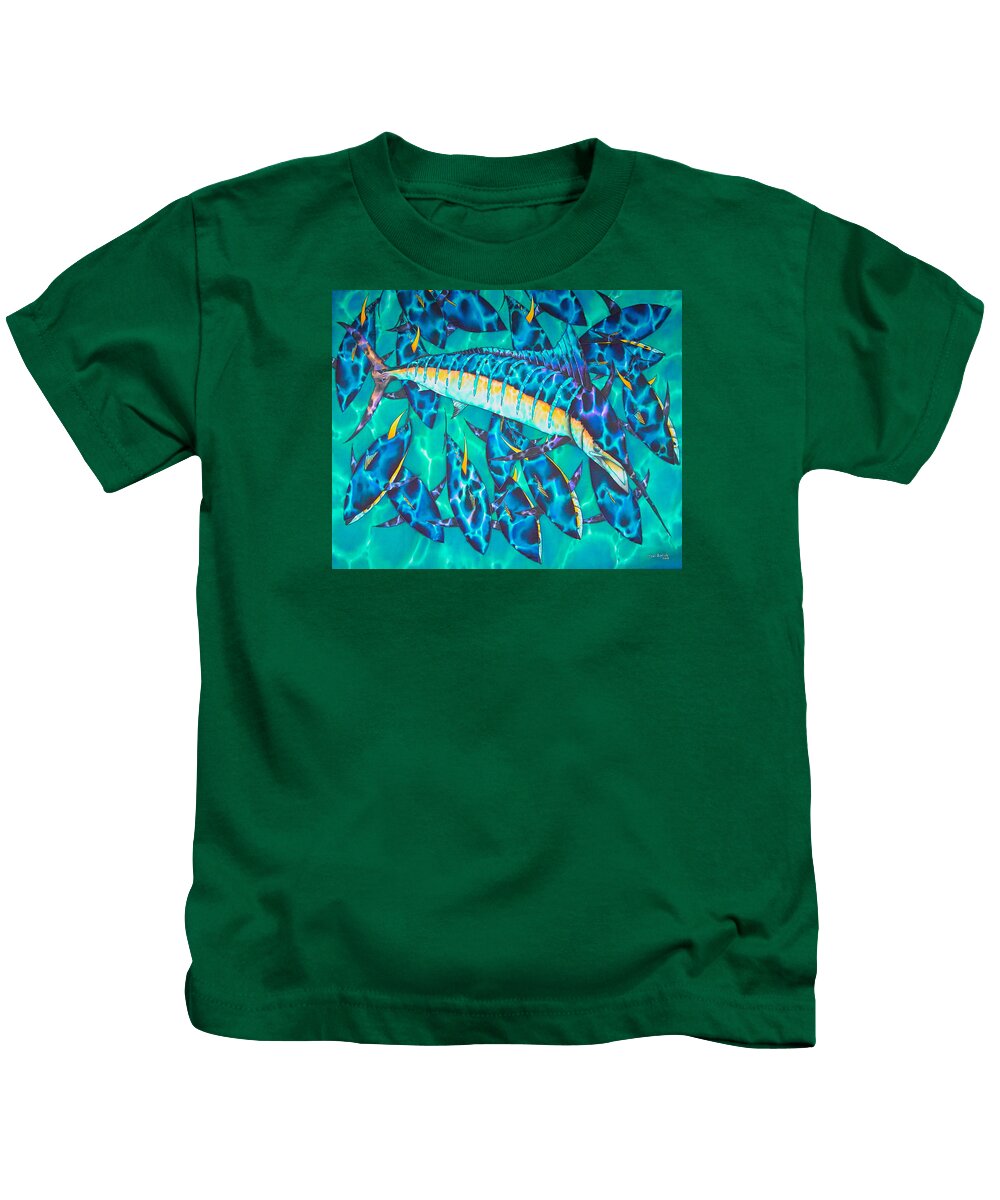 Blue Marlin Kids T-Shirt featuring the painting Blue Marlin and Yellowfin by Daniel Jean-Baptiste