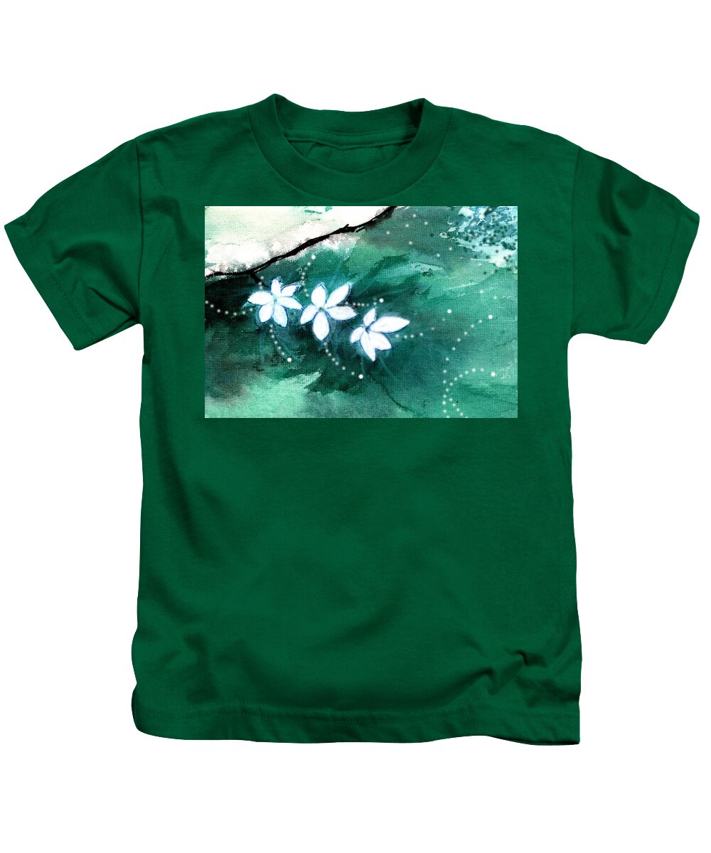 Nature Kids T-Shirt featuring the painting White Flowers by Anil Nene