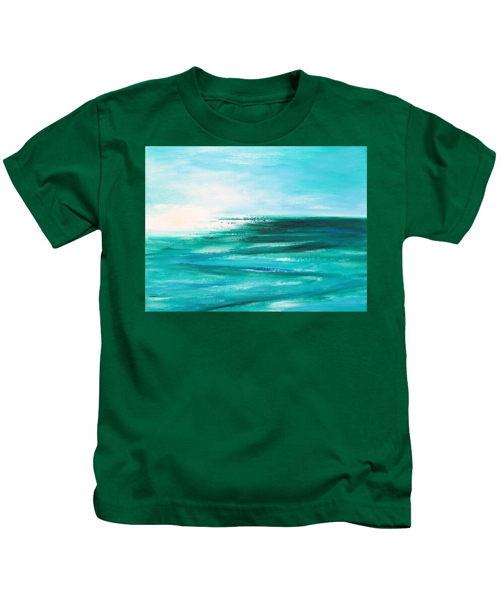 Abstracts Kids T-Shirt featuring the painting Abstract Sunset in Blue and Green 2 by Gina De Gorna