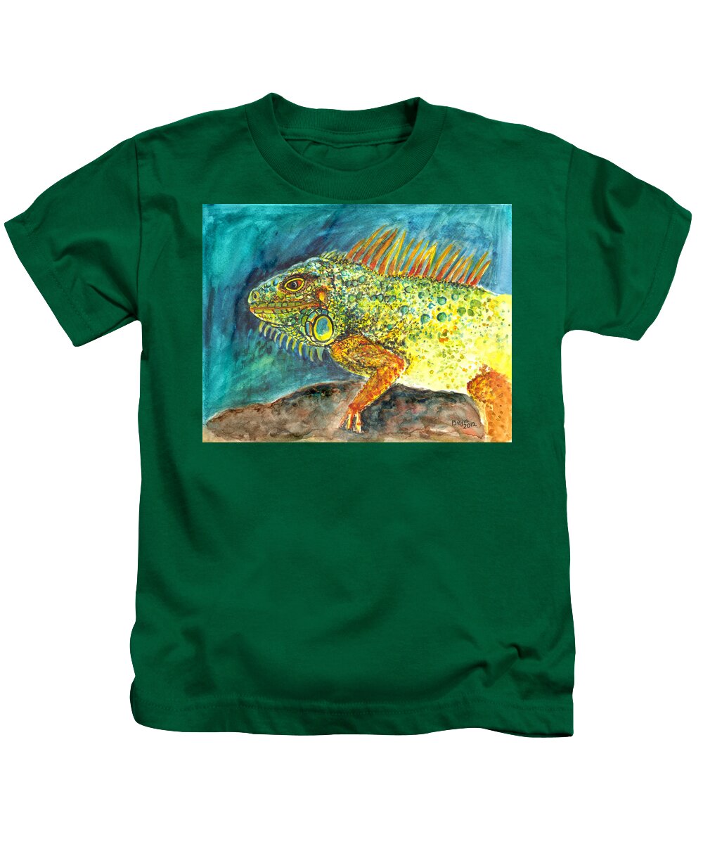 Iguana Kids T-Shirt featuring the painting Beautiful monster by Clara Sue Beym
