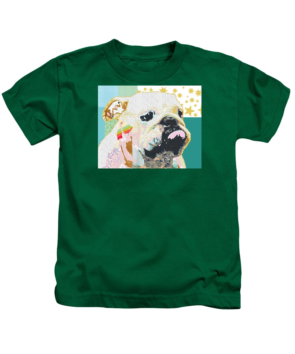 Bulldog Kids T-Shirt featuring the mixed media Bulldog Collage by Claudia Schoen