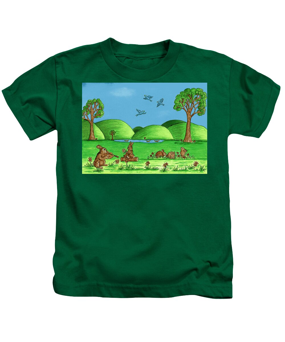 Landscape Kids T-Shirt featuring the drawing Country Bunnies by Christina Wedberg