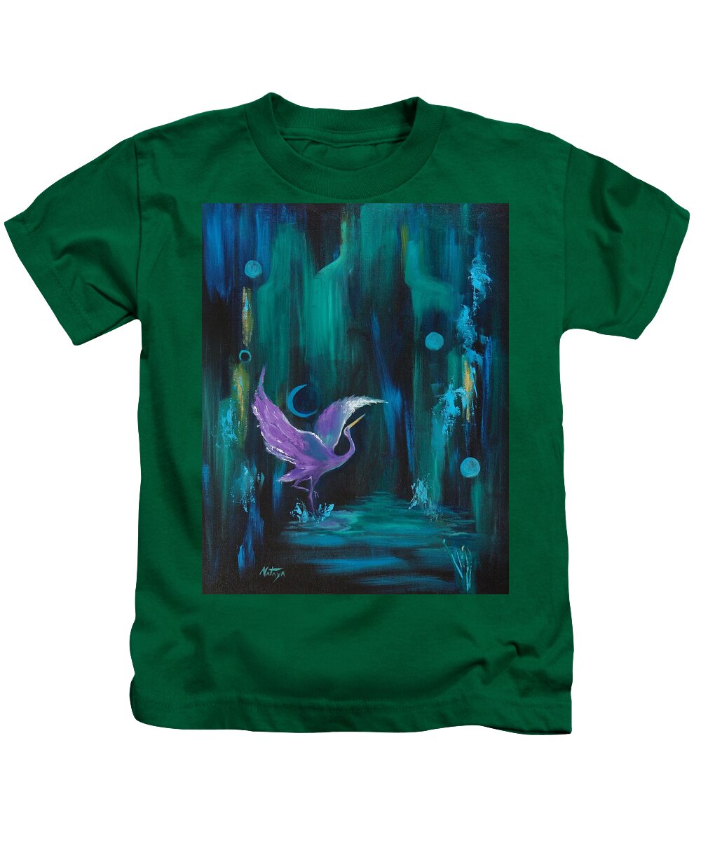 Crane Kids T-Shirt featuring the painting Dancing In The Dark by Nataya Crow