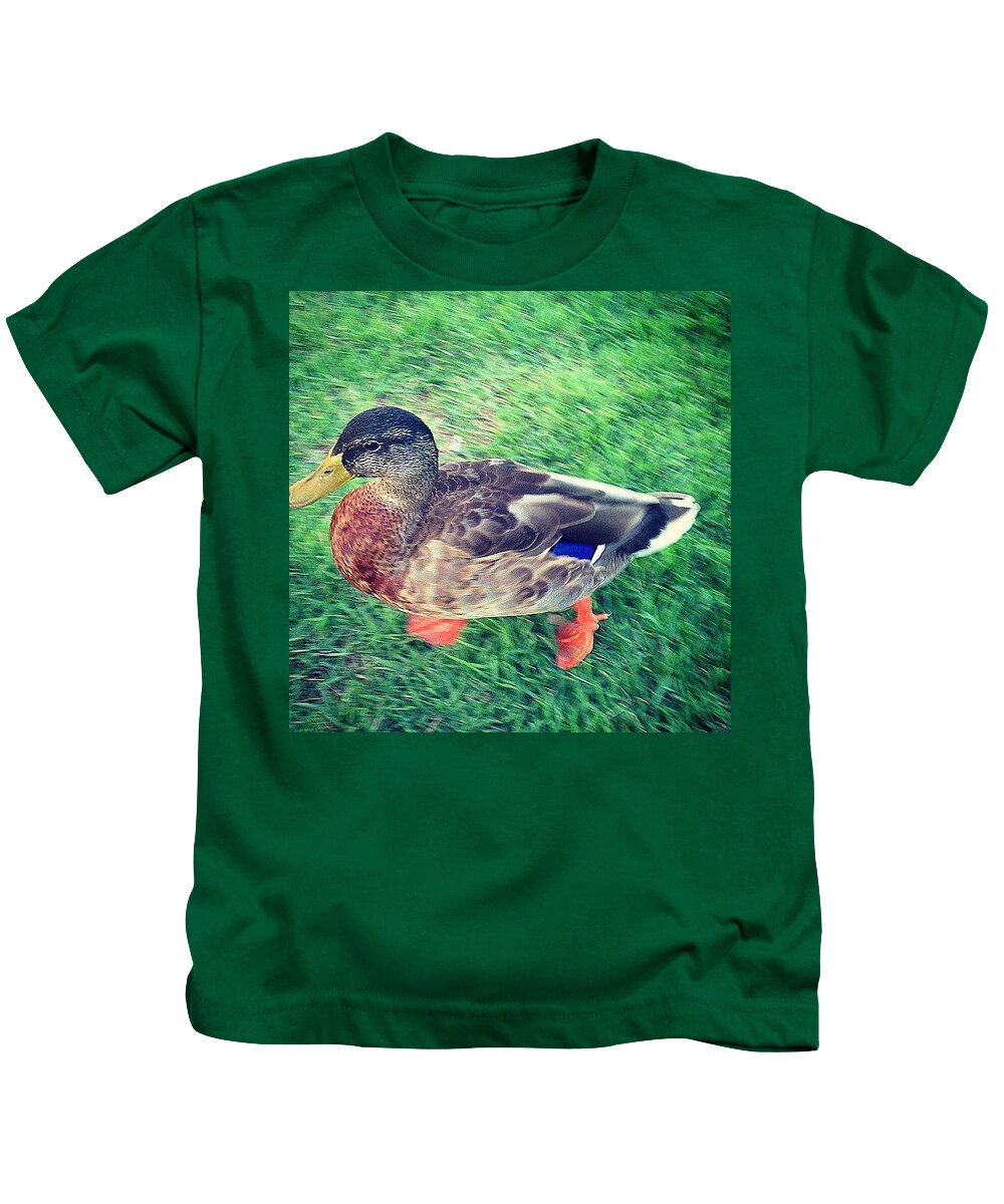 Duck Kids T-Shirt featuring the photograph Duck In A Rush by Kate Arsenault 