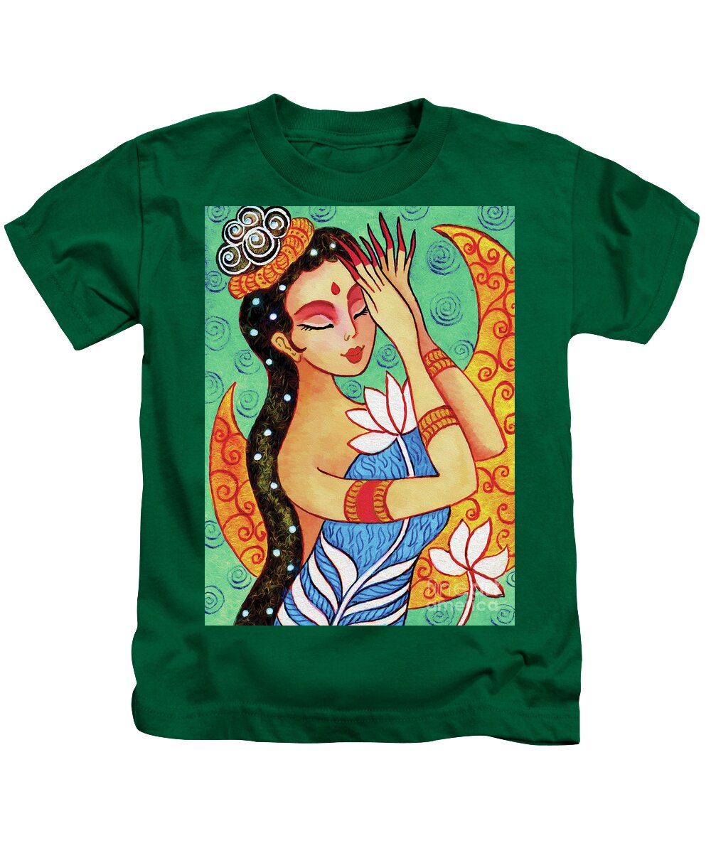 Indian Woman Kids T-Shirt featuring the painting Lotus Meditation by Eva Campbell
