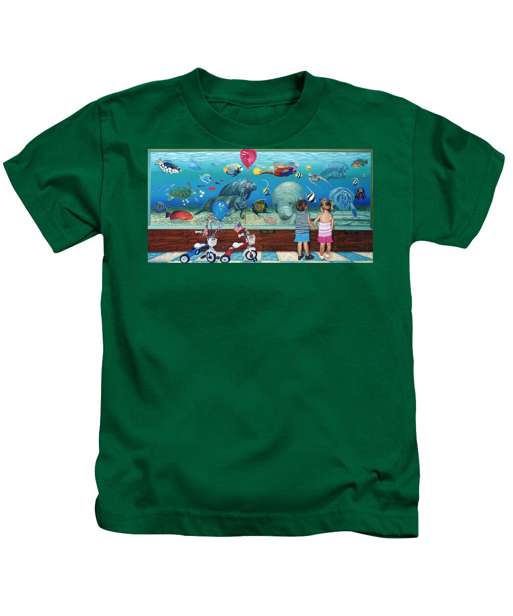 Fish Kids T-Shirt featuring the painting Manitee Aquarium with my Twins by Bonnie Siracusa