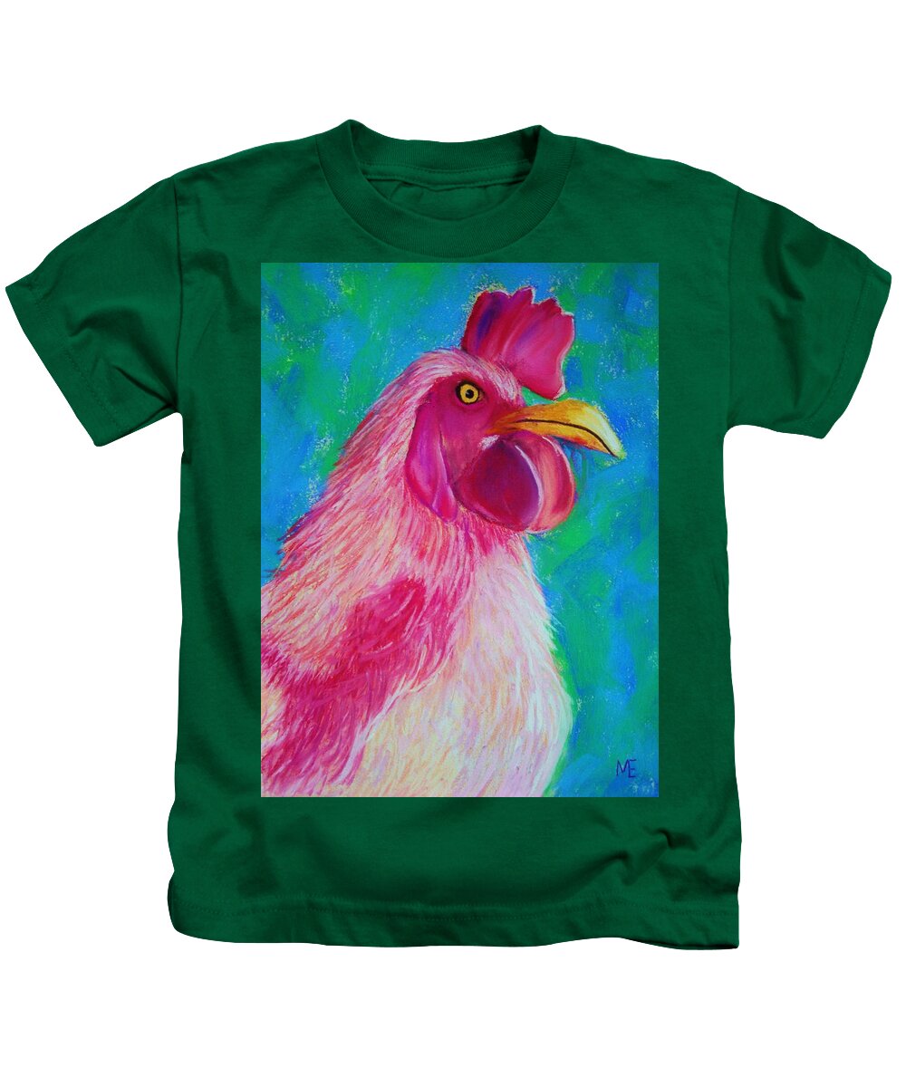 Rooster Kids T-Shirt featuring the painting Powerful in Pink by Melinda Etzold