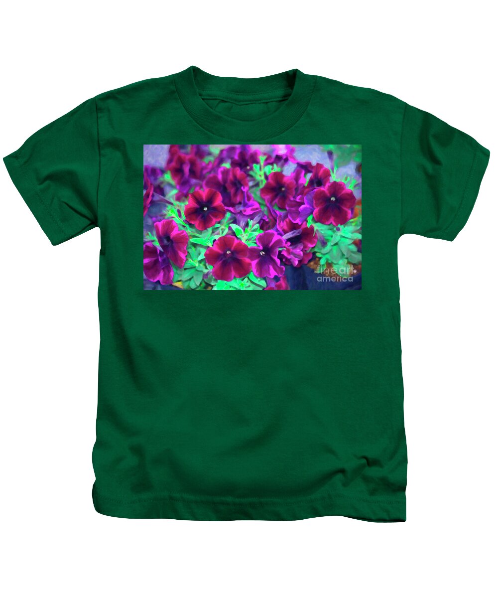 Purple Petunias Kids T-Shirt featuring the digital art Purple Petunias by Donna L Munro