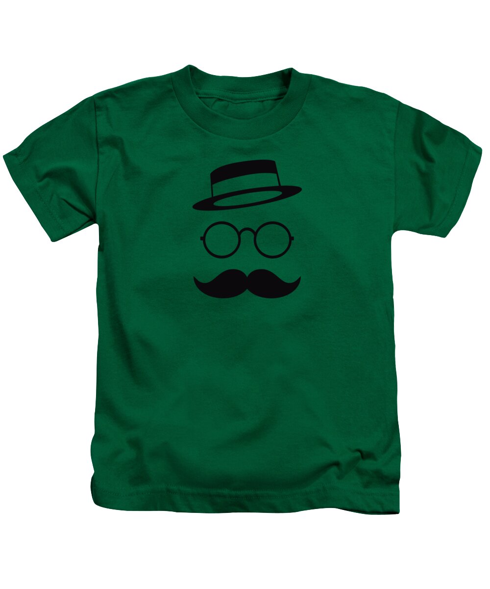 Les Claypool Kids T-Shirt featuring the digital art Retro Minimal vintage face with Moustache and Glasses by Philipp Rietz