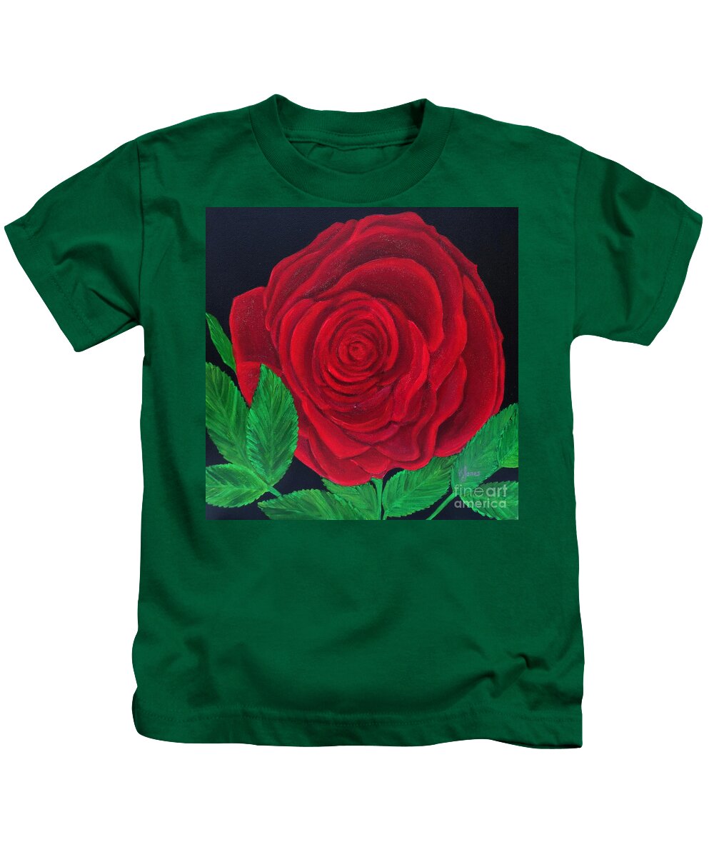 Red Rose Kids T-Shirt featuring the painting Solitary Red Rose by Karen Jane Jones