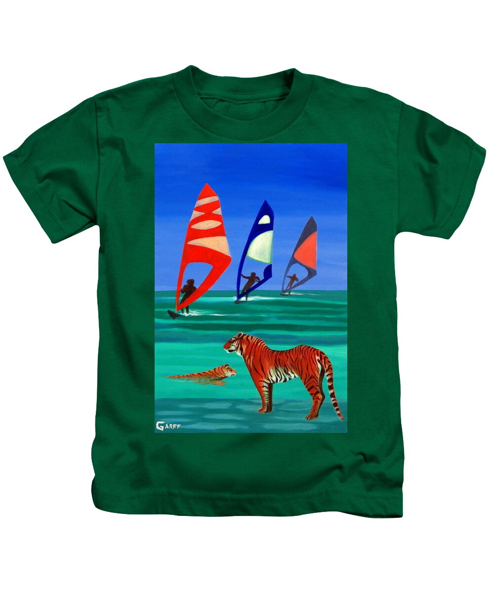 Tigers Kids T-Shirt featuring the painting Tigers Sons of the Sun by Enrico Garff