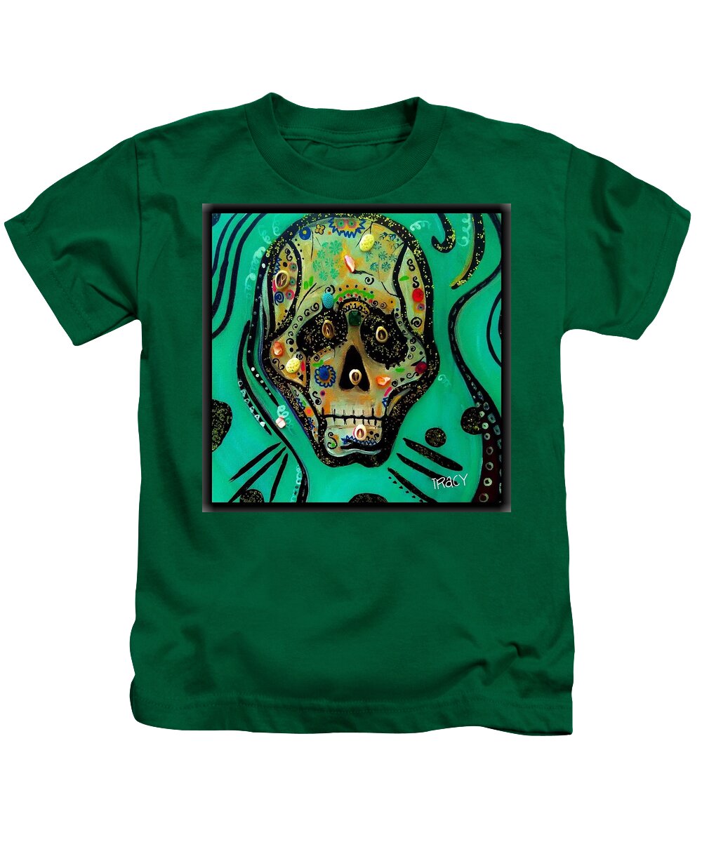 Sugar Skull Kids T-Shirt featuring the mixed media Sugar Skull 4 by Tracy Mcdurmon