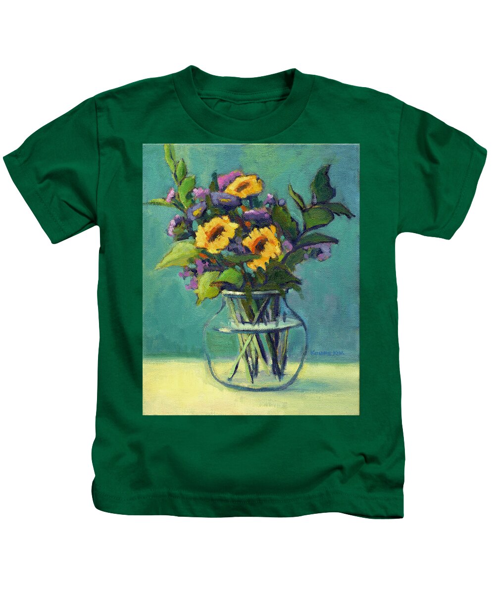 Flowers Kids T-Shirt featuring the painting Sunflowers by Konnie Kim