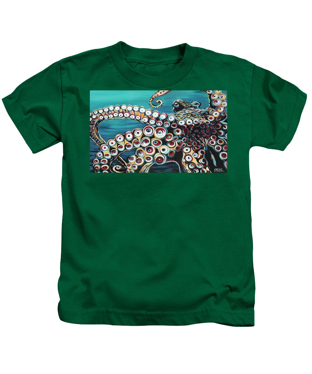 Coastal Kids T-Shirt featuring the painting Wild Octopus I #1 by Carolee Vitaletti