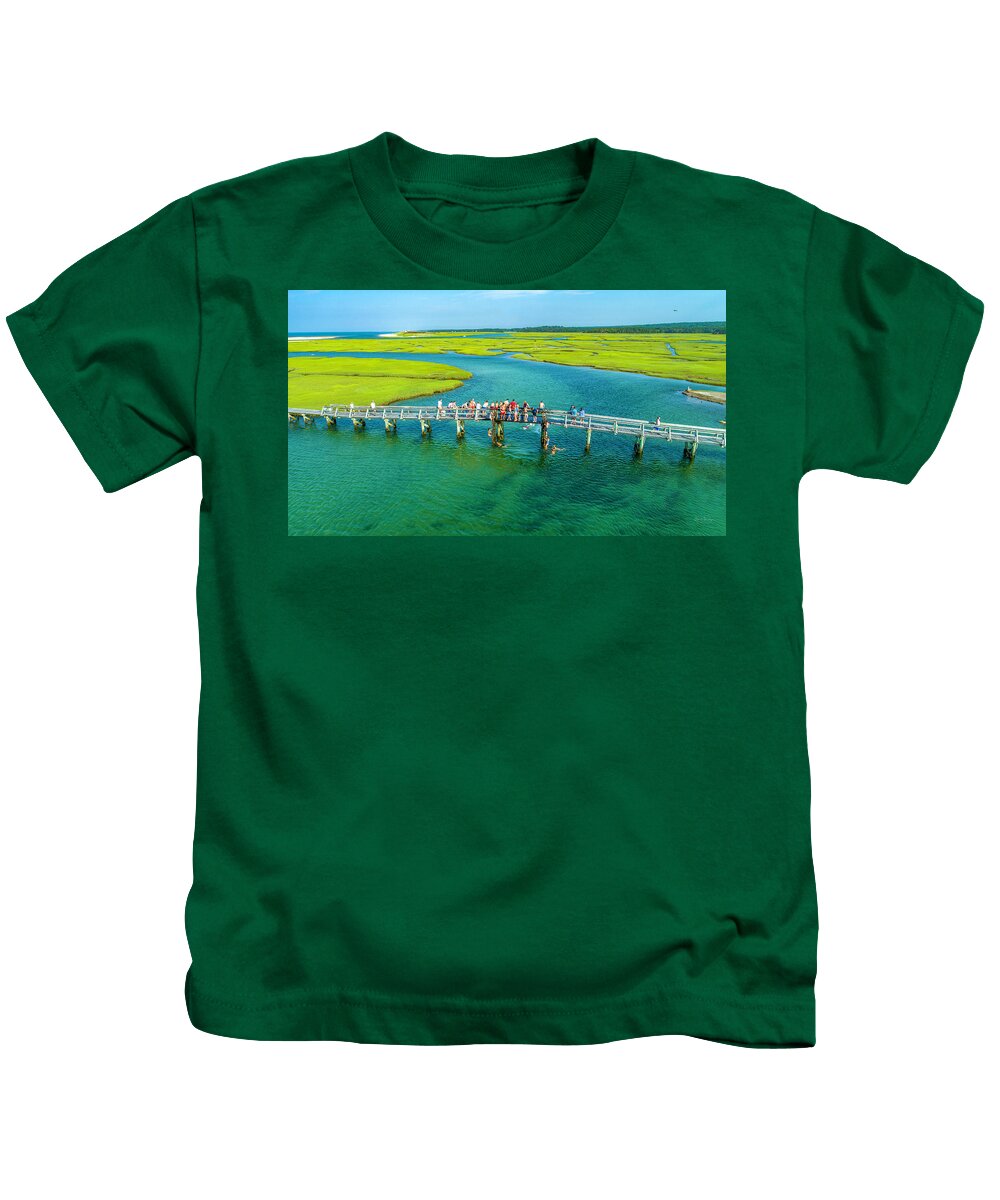 Cape Cod Kids T-Shirt featuring the photograph Cape Cod Bridge Jumping by Veterans Aerial Media LLC