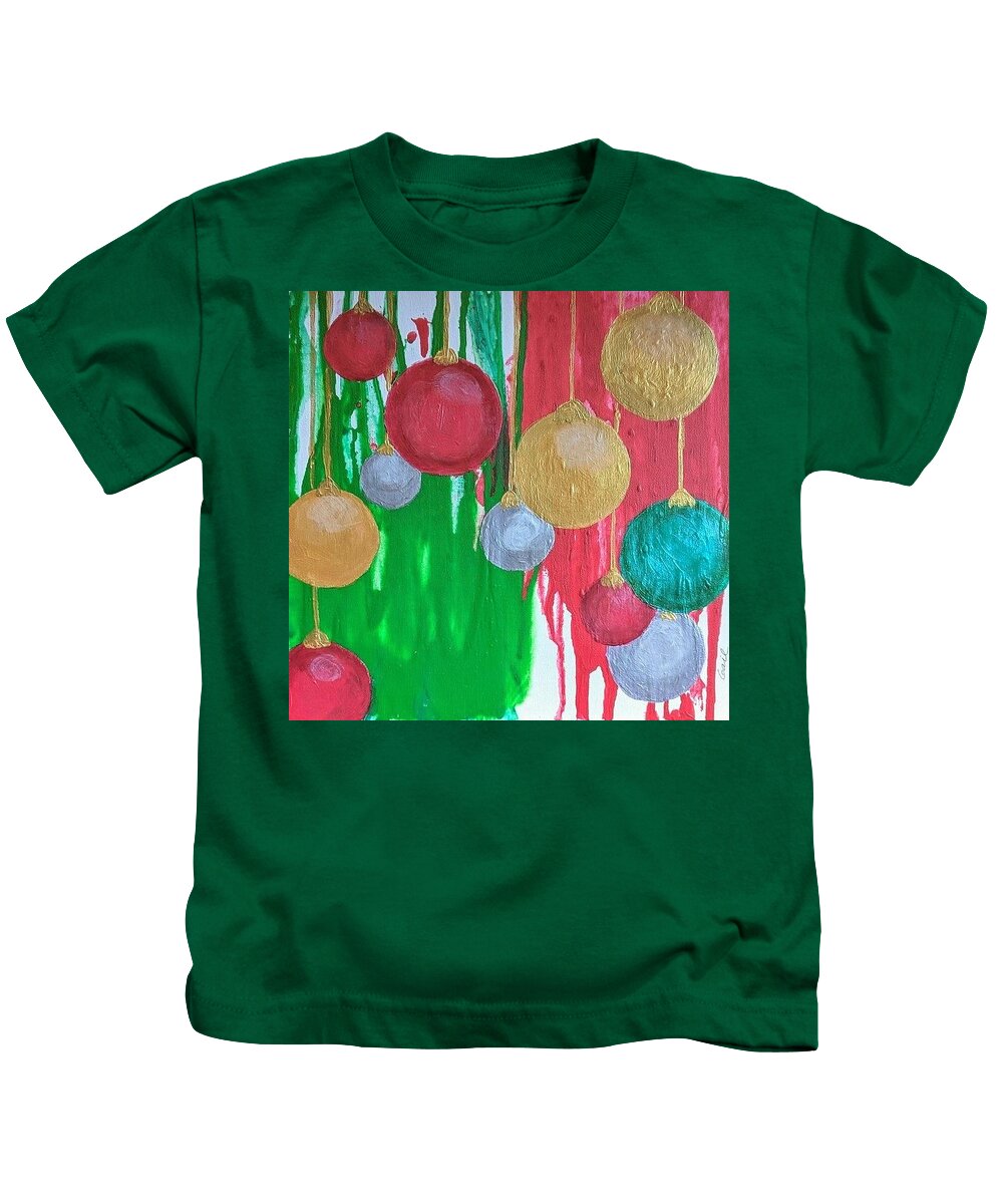 Green Kids T-Shirt featuring the painting Holiday Cheer by Gail Friedman