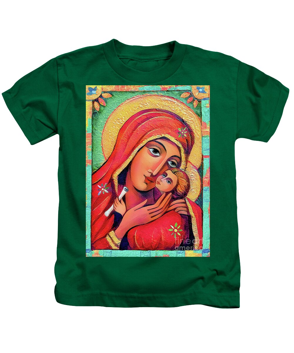 Mother And Child Kids T-Shirt featuring the painting Madonna and Child #2 by Eva Campbell