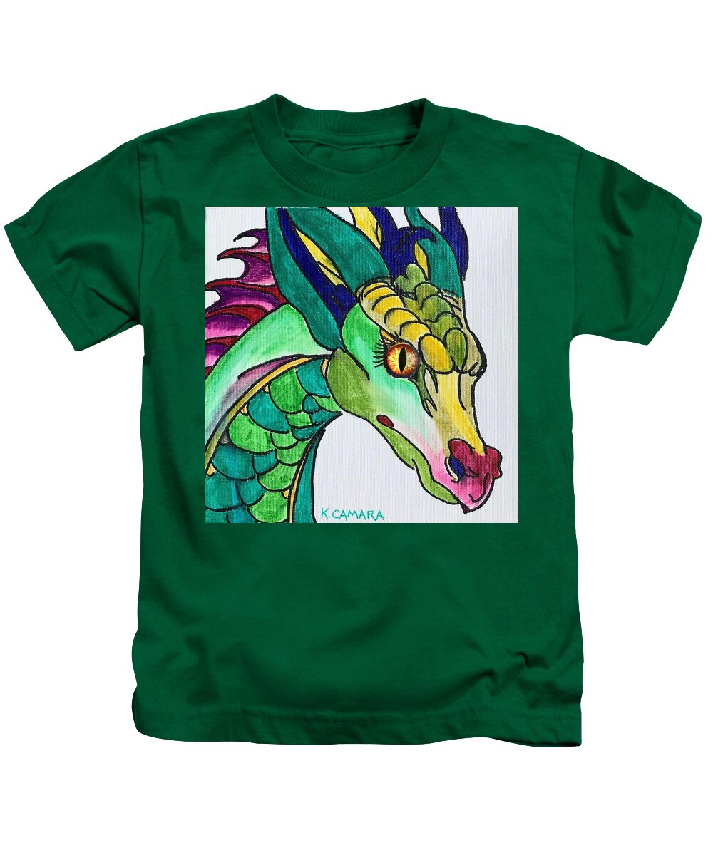 Pets Kids T-Shirt featuring the painting Eye of the Dragon by Kathie Camara