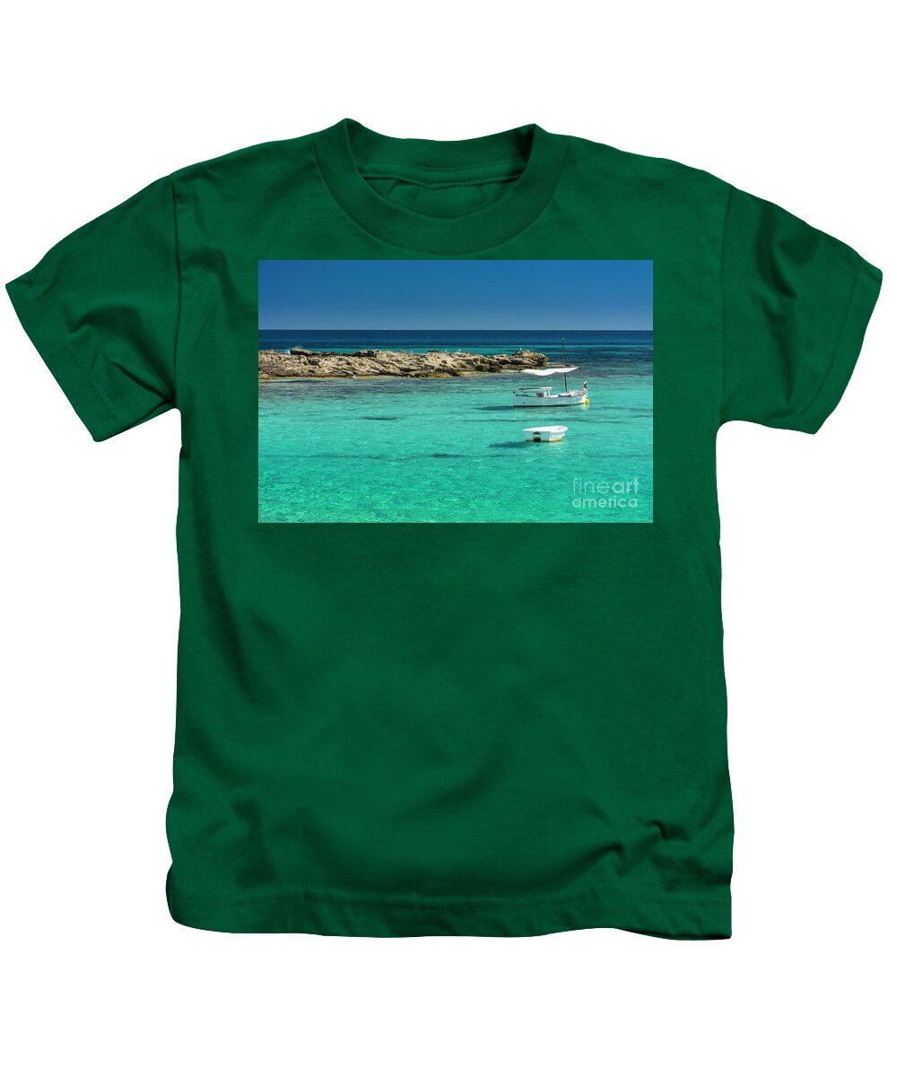 Beach Kids T-Shirt featuring the photograph Fishing boats and rocks by Vicente Sargues