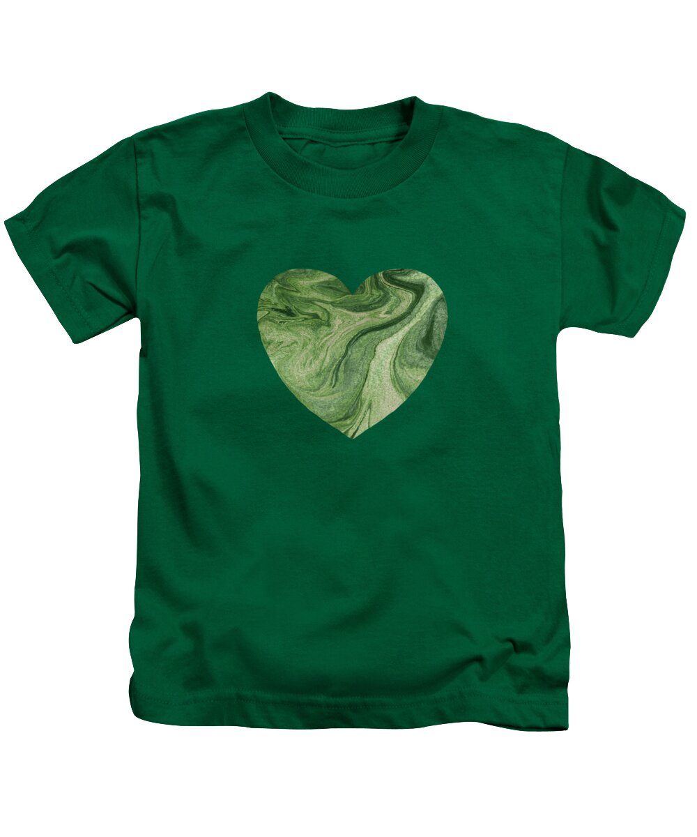 Stone Heart Kids T-Shirt featuring the painting Green Marble Heart Watercolor by Irina Sztukowski