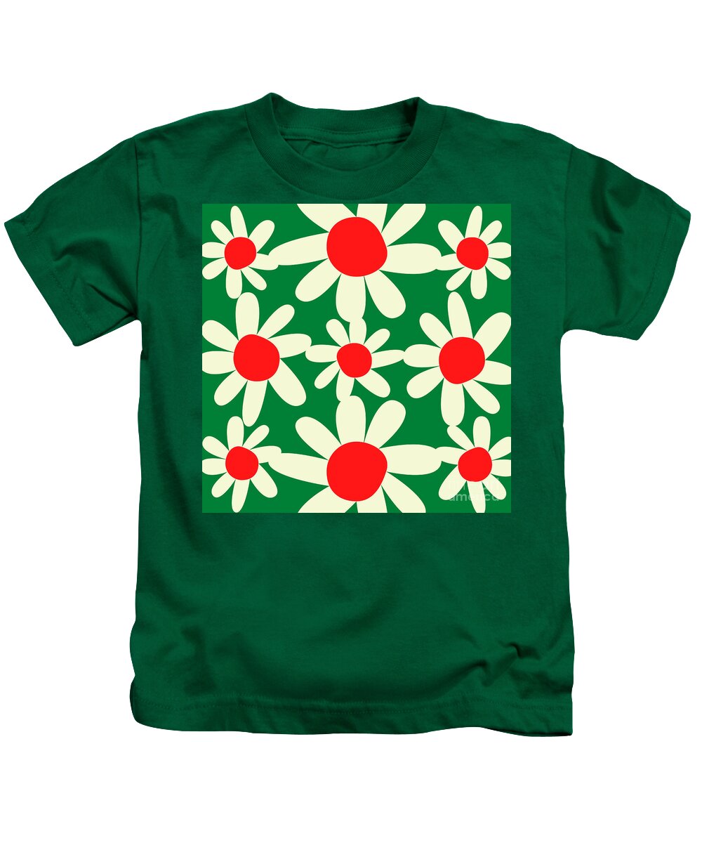 Green Kids T-Shirt featuring the digital art Holiday Floral Pattern Vintage by Christie Olstad