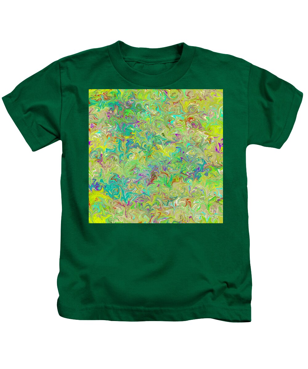 Textile Kids T-Shirt featuring the digital art Marbled Paper in Greens and Blues by Susan Vineyard