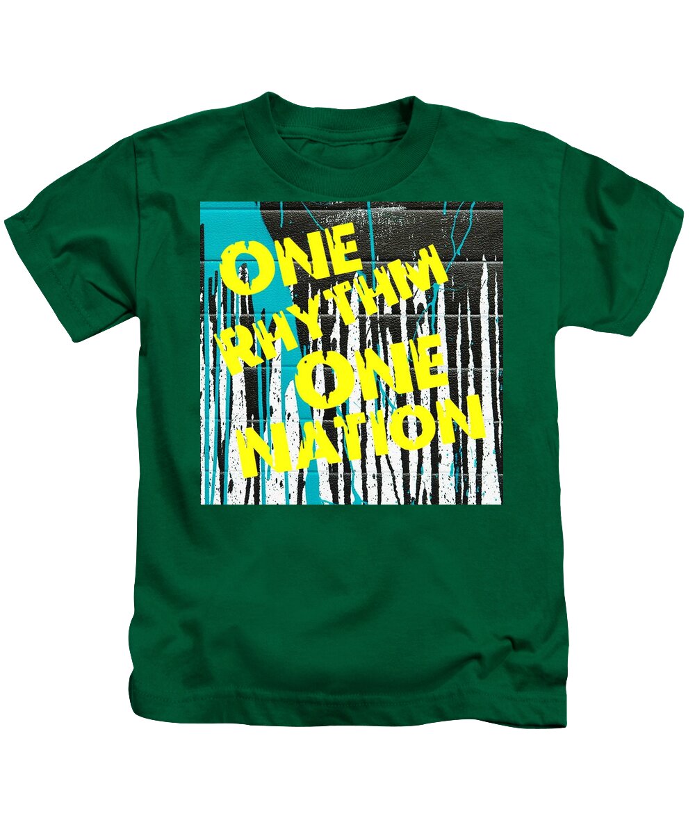  Kids T-Shirt featuring the digital art One Rhythm One Nation - Paint Can by Tony Camm