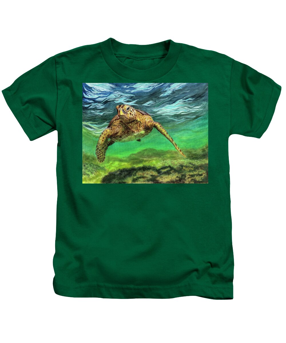 Hawkbill Turtle Kids T-Shirt featuring the painting Scout by Megan Collins