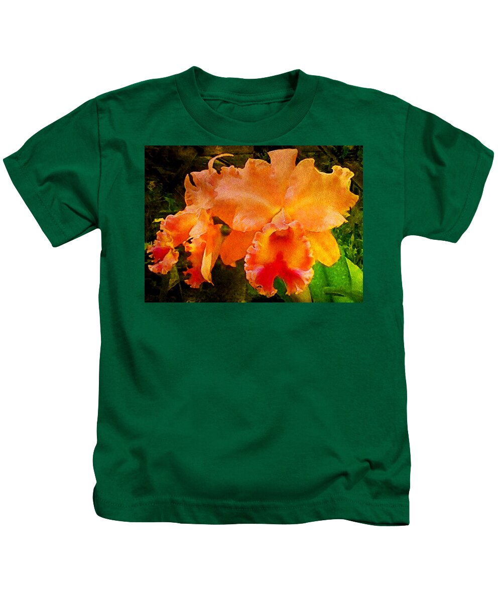 Serendipity Orchid Flower Kids T-Shirt featuring the mixed media Serendipity Orchid by Susan Maxwell Schmidt